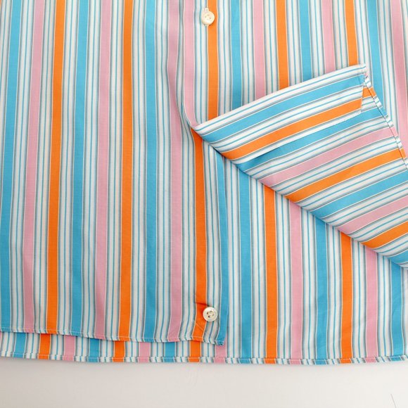 ISAIA Napoli Men's Shirt Multicolor Cotton Striped Long Sleeve Button Front L - Picture 9 of 16